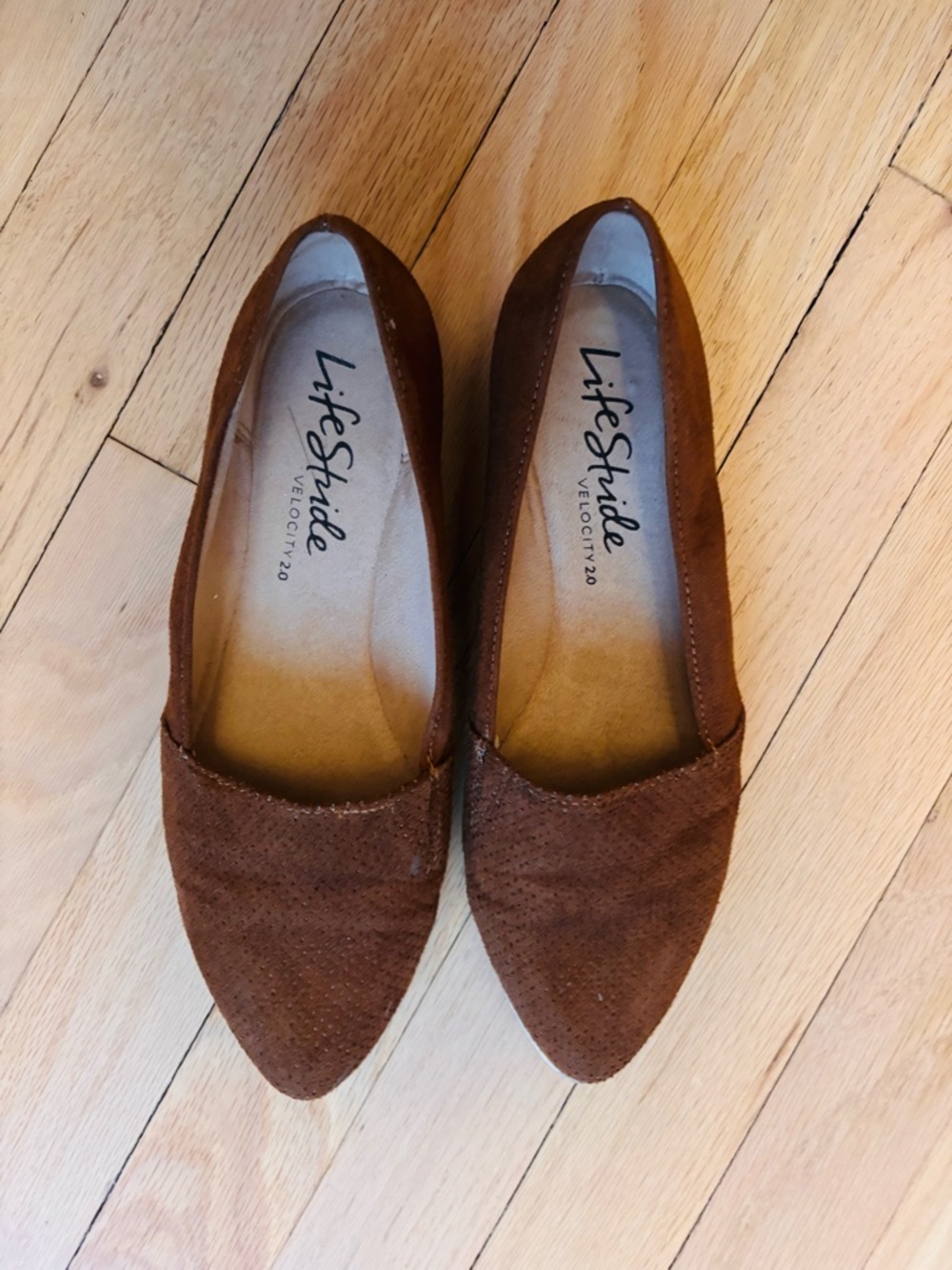 Life Stride Brown Suede Pointed Toe Flats
